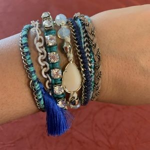 Express Blue White Multilayer Bangle Cuff Bracelet